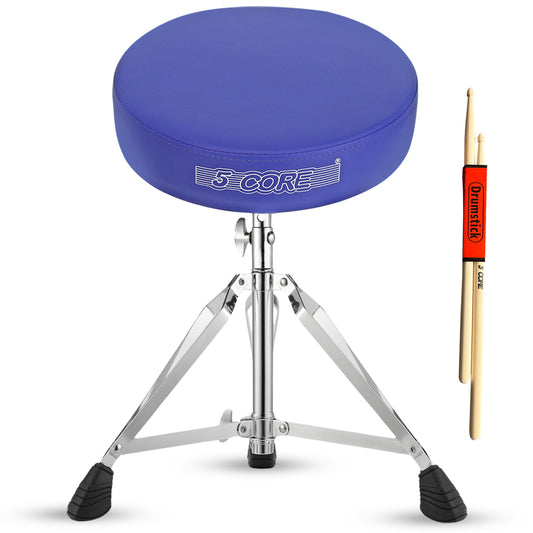 5 Core Drum Throne Comfortable Padded Stool Height Adjustable Music DJ Chair Heavy Duty Seat for Drummer Kids and Adults - DS CH BLU