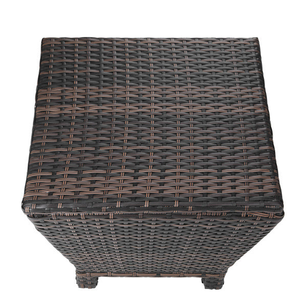 Outdoor PE Wicker Side Table with Storage, Small Patio Storage Bin Container for Hose Cushion Towel, Brown