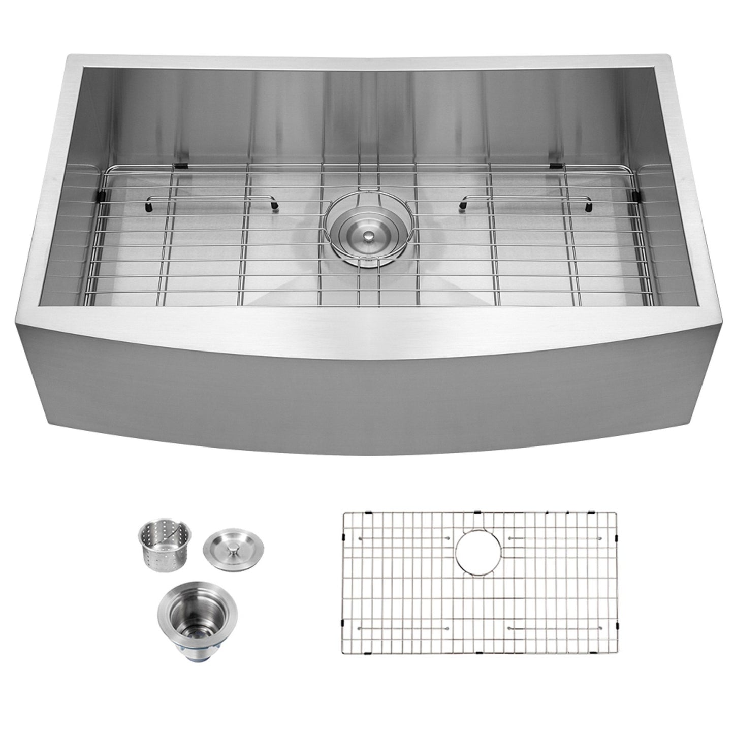 Farmhouse Apron Handmade Stainless Steel Kitchen Sink, Apron Front Single Bowl Bar Sink with Drain Kit