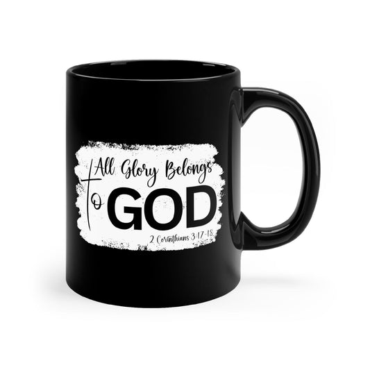 Black Ceramic Mug - 11oz, All Glory Belongs To God Christian Illustration