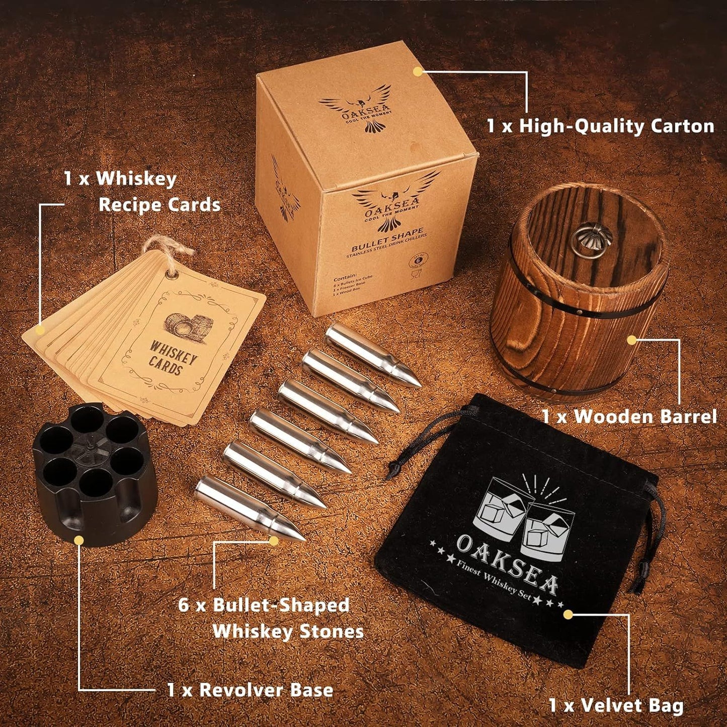 Stainless Steel Whiskey Bullet Stones Gift Set