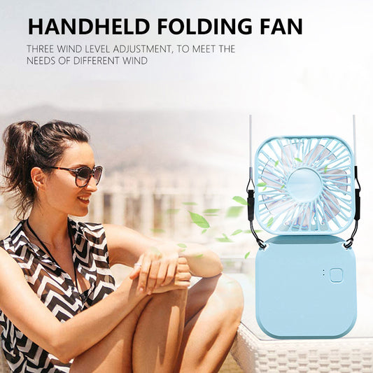 Foldable Electric Fan Strap Type Portable Air Conditioners Camping Mirror USB Rechargeable Small Fan Desktop Summer Convenient