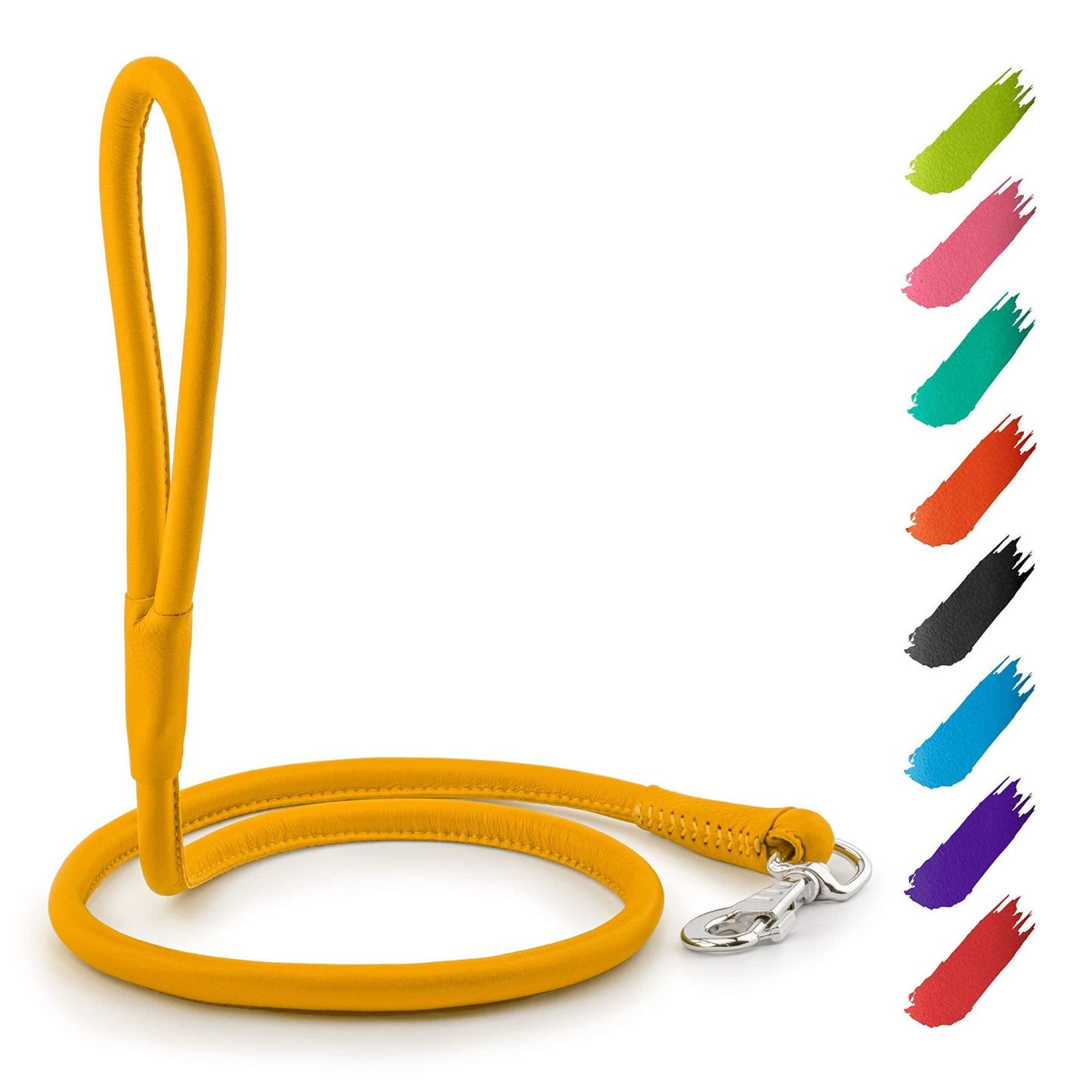 Yellow Rolled Leather Dog Leash 6Ft x 0.4 in for Small Medium and Large Dogs Heavy Duty Leash for Outdoor Walking Running Training