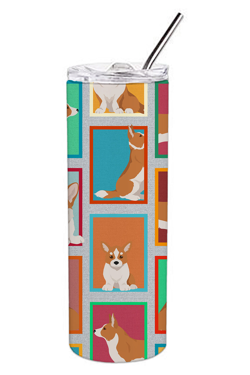 Lots of Red Cardigan Corgi Stainless Steel Skinny Tumbler Vacuum Double Walled Reusable Insulated Tumbler Travel Cup for Coffee Cocktails Gift with Lid, 20 oz