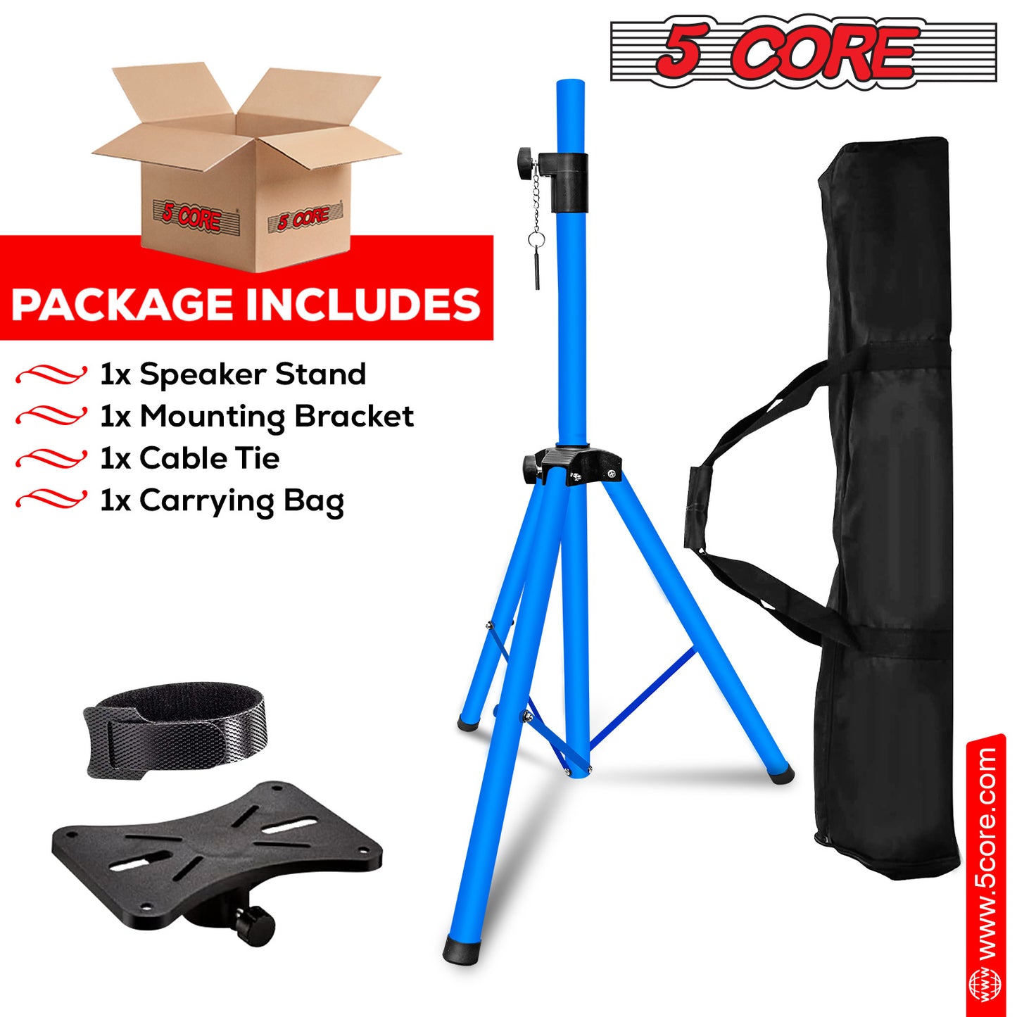 5 Core Speaker Stand Tripod Floor Heavy Duty Adjustable Up to 72 Inch DJ Studio Monitor Stands Pole Mount- SS HD SKY BLU BAG