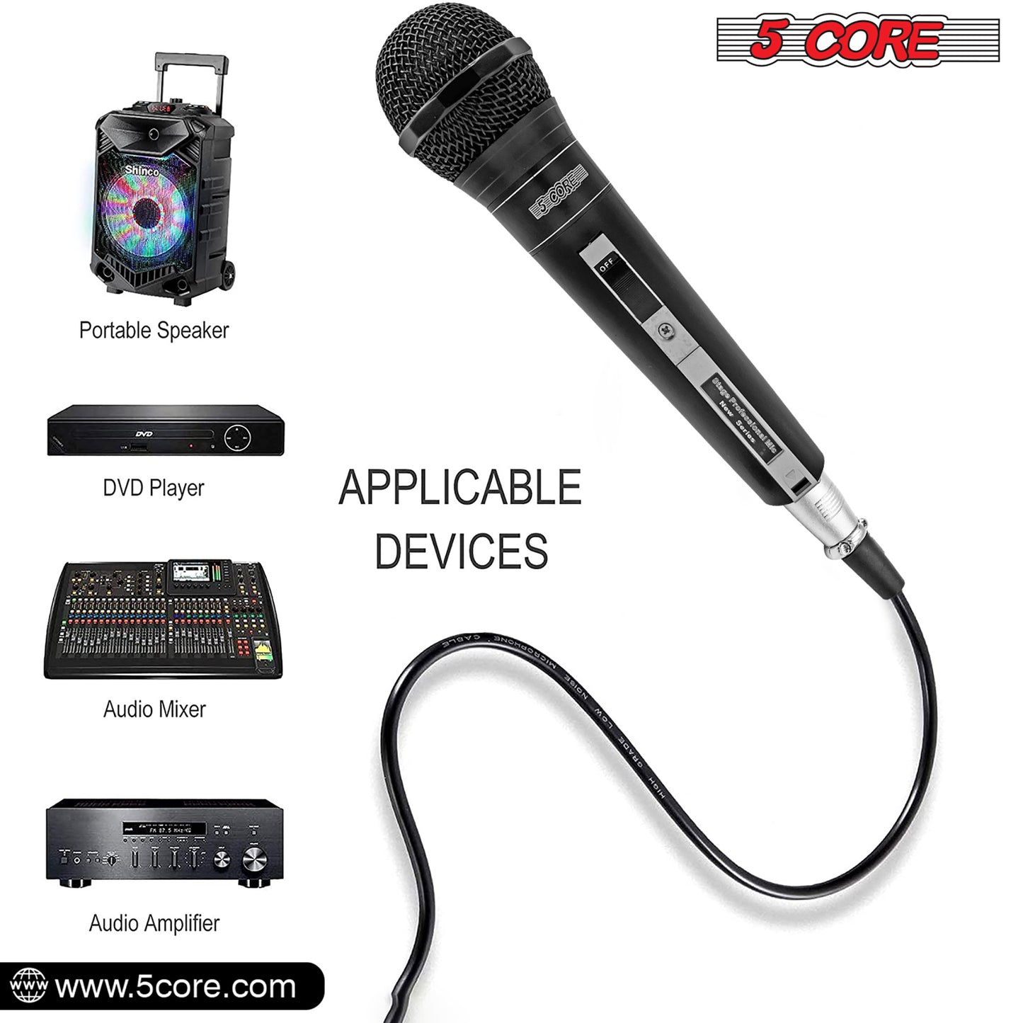 5 Core Microphone XLR Dynamic Mic Karaoke Singing Handheld Microfono Wired Professional Unidirectional 1/4 Plug In Cord Connection for Vocal DJ Music - PM 757