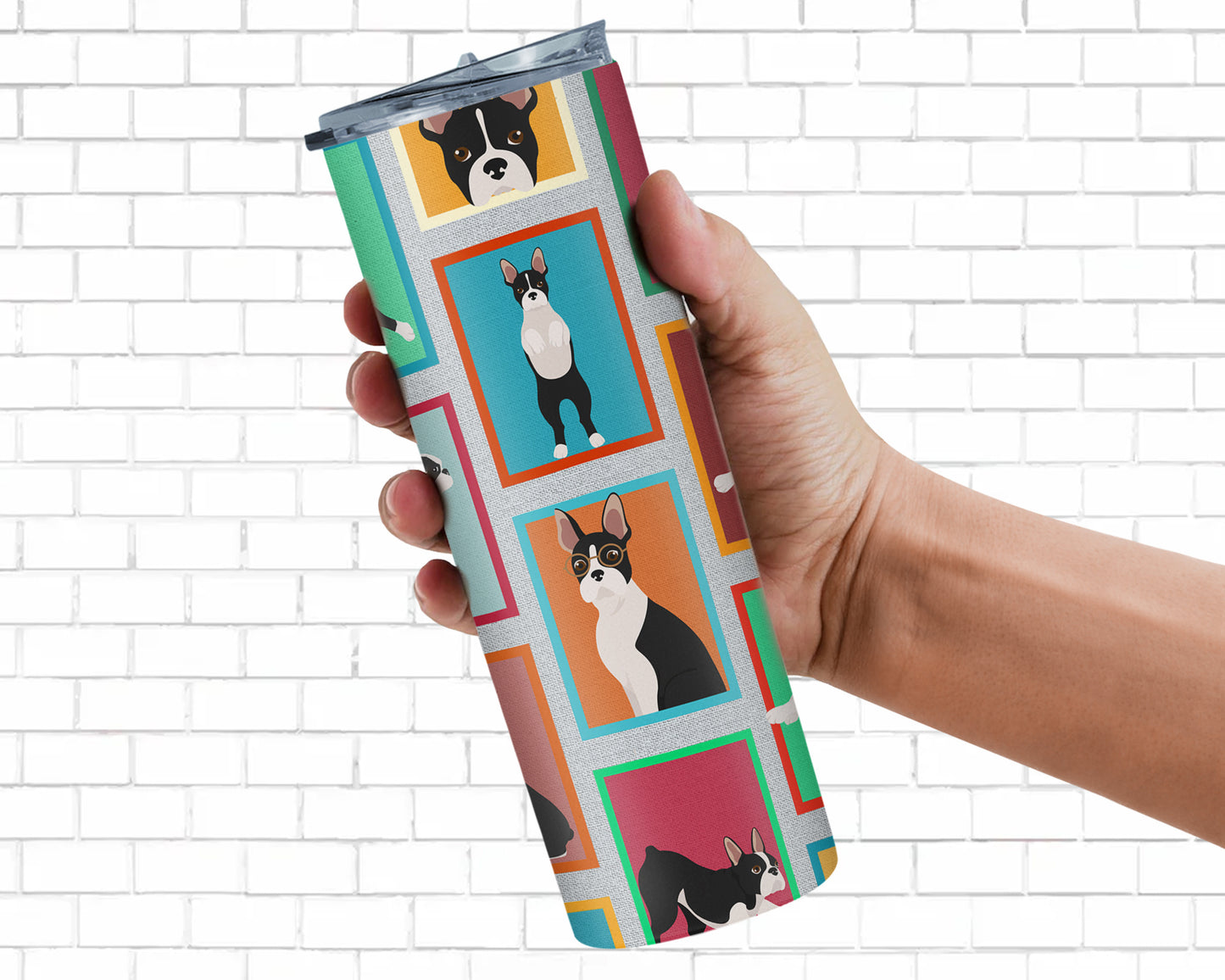 Lots of Boston Terrier Stainless Steel Skinny Tumbler Vacuum Double Walled Reusable Insulated Tumbler Travel Cup for Coffee Cocktails Gift with Lid, 20 oz