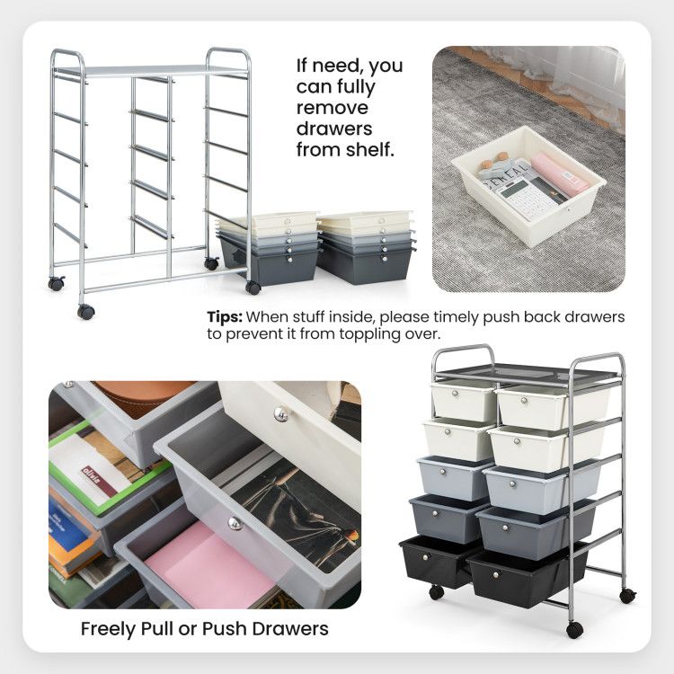 10-Drawer Rolling Storage Cart