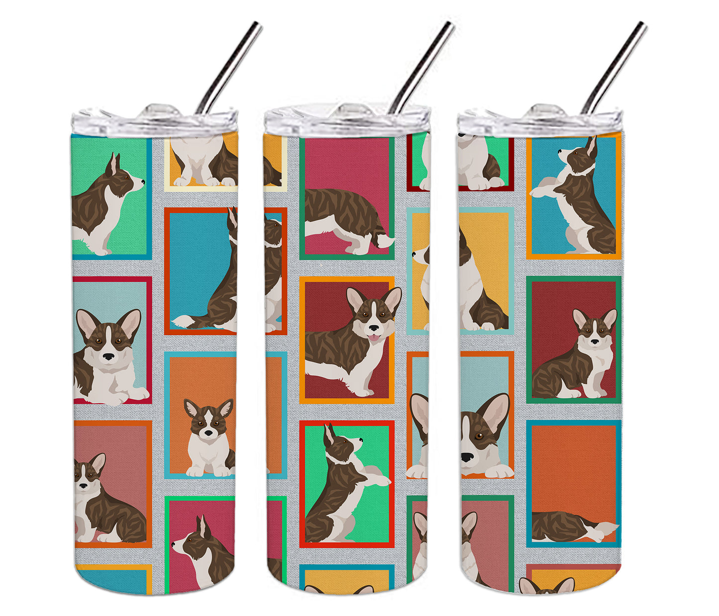 Lots of Brindle Cardigan Corgi Stainless Steel Skinny Tumbler Vacuum Double Walled Reusable Insulated Tumbler Travel Cup for Coffee Cocktails Gift with Lid, 20 oz