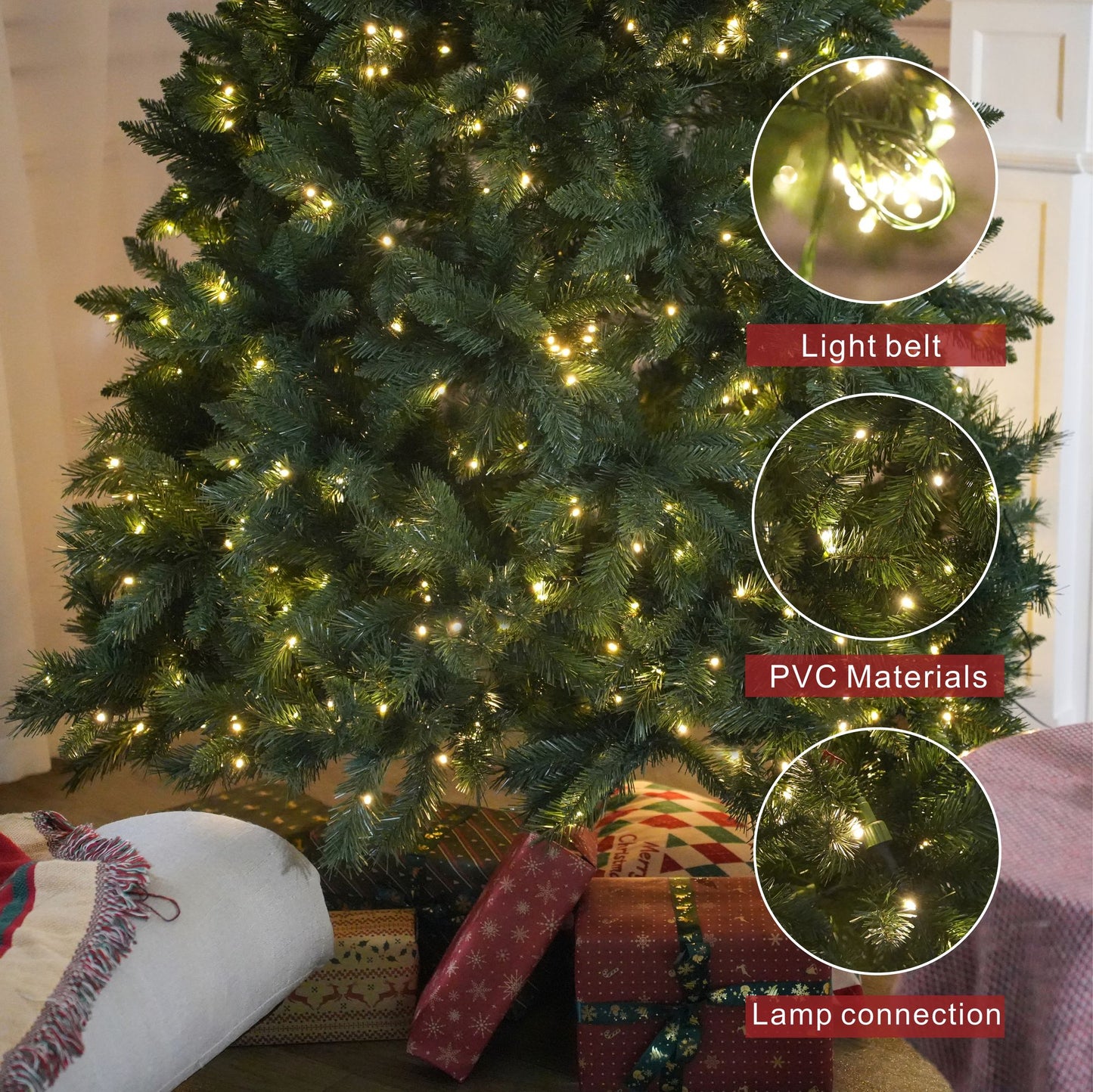 7FT Classic Style Christmas Tree with 550 Warm White LED Lights, Stable Iron Base