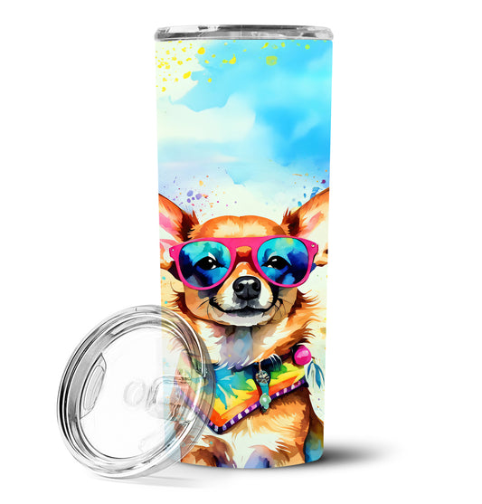 Chihuahua Hippie Dawg Stainless Steel Skinny Tumbler Vacuum Double Walled Reusable Insulated Tumbler Travel Cup for Coffee Cocktails Gift with Lid, 20 oz