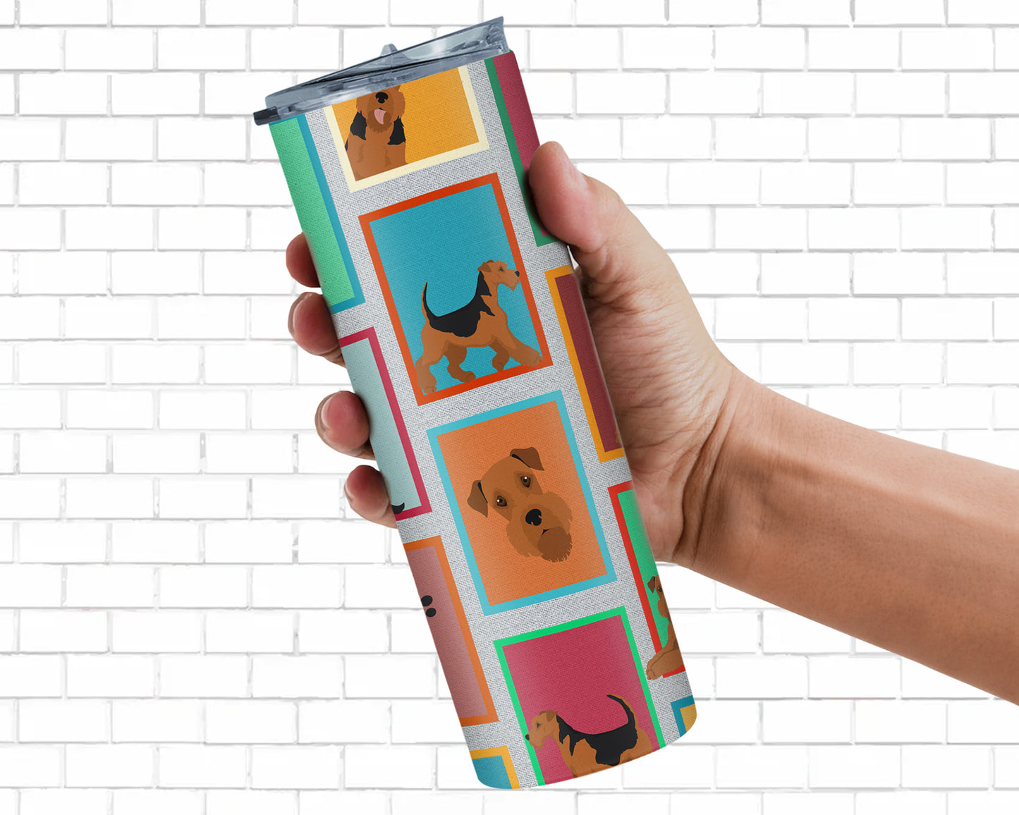 Lots of Airedale Terrier Stainless Steel Skinny Tumbler Vacuum Double Walled Reusable Insulated Tumbler Travel Cup for Coffee Cocktails Gift with Lid, 20 oz