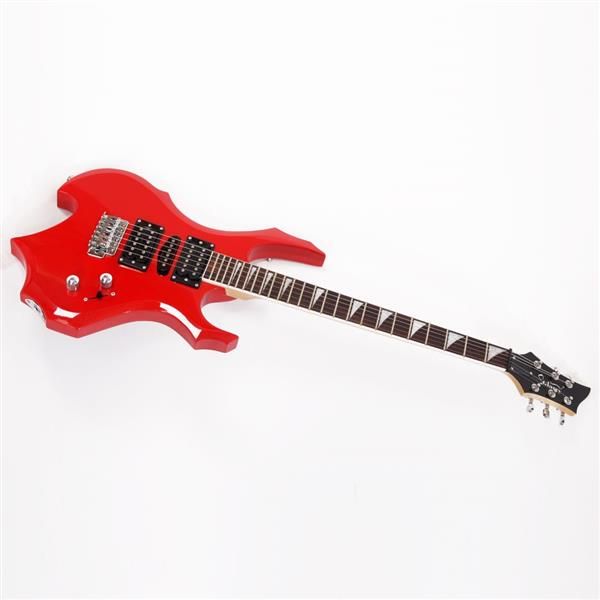 [Do Not Sell on Amazon]Glarry Flame Shaped Electric Guitar with 20W Electric Guitar Sound HSH Pickup Novice Guitar Audio Bag Strap Picks Shake Cable Wrench Tool Red