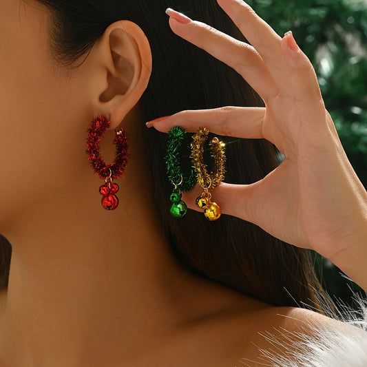 Christmas Jingle Bell Hoop Earrings -  Festive and Lightweight