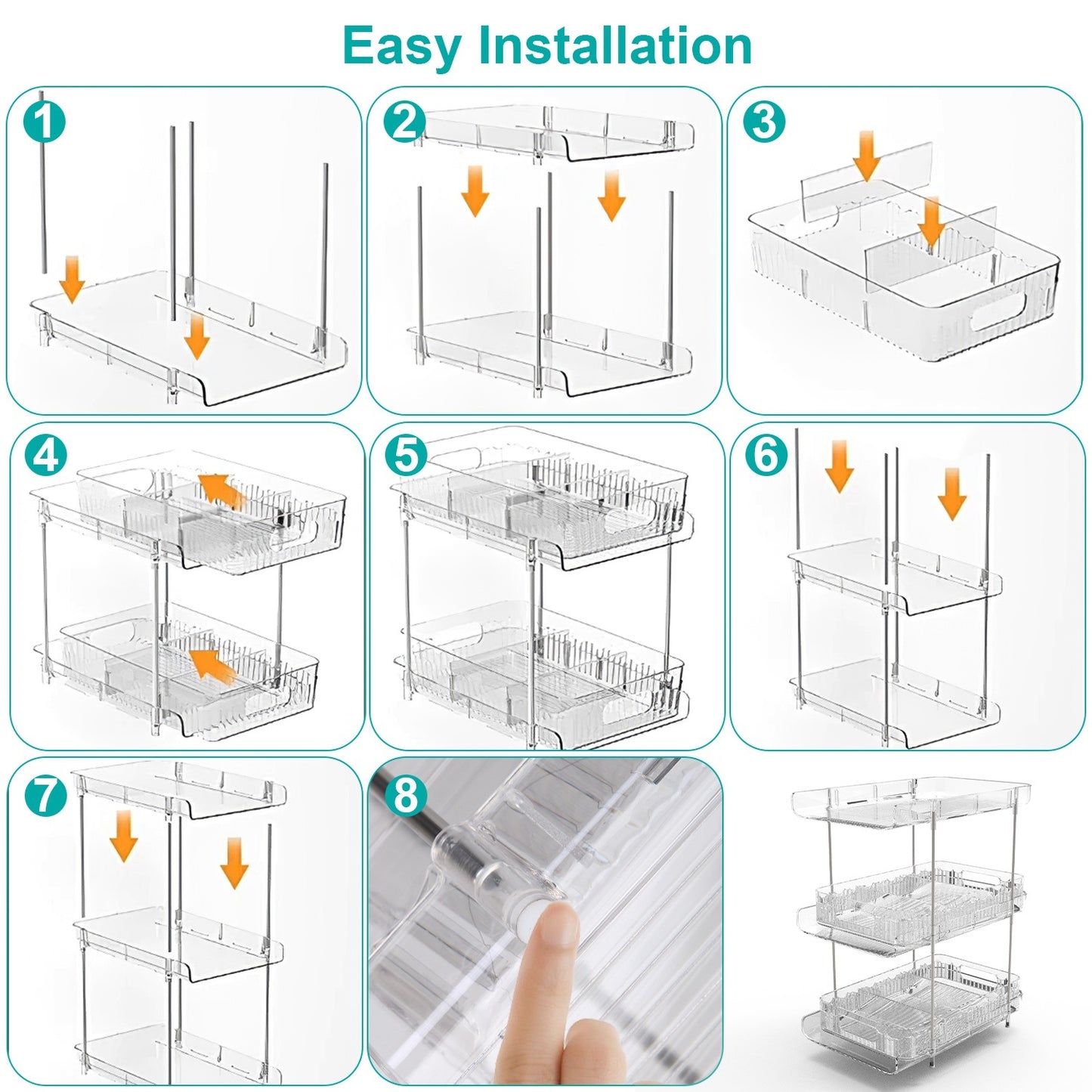 2 Packs 3 Tier Clear Bathroom Organizer with Drawers Dividers Pull-Out Pantry Organization Medicine Bins Slide-Out Storage Container