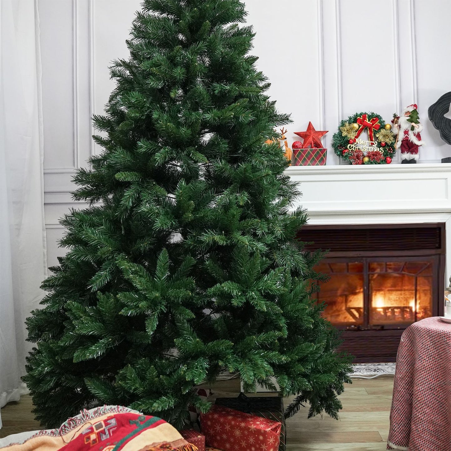 7FT Christmas Tree with 9-layer & 1398 branch tips, Premium Flame-Retardant PVC