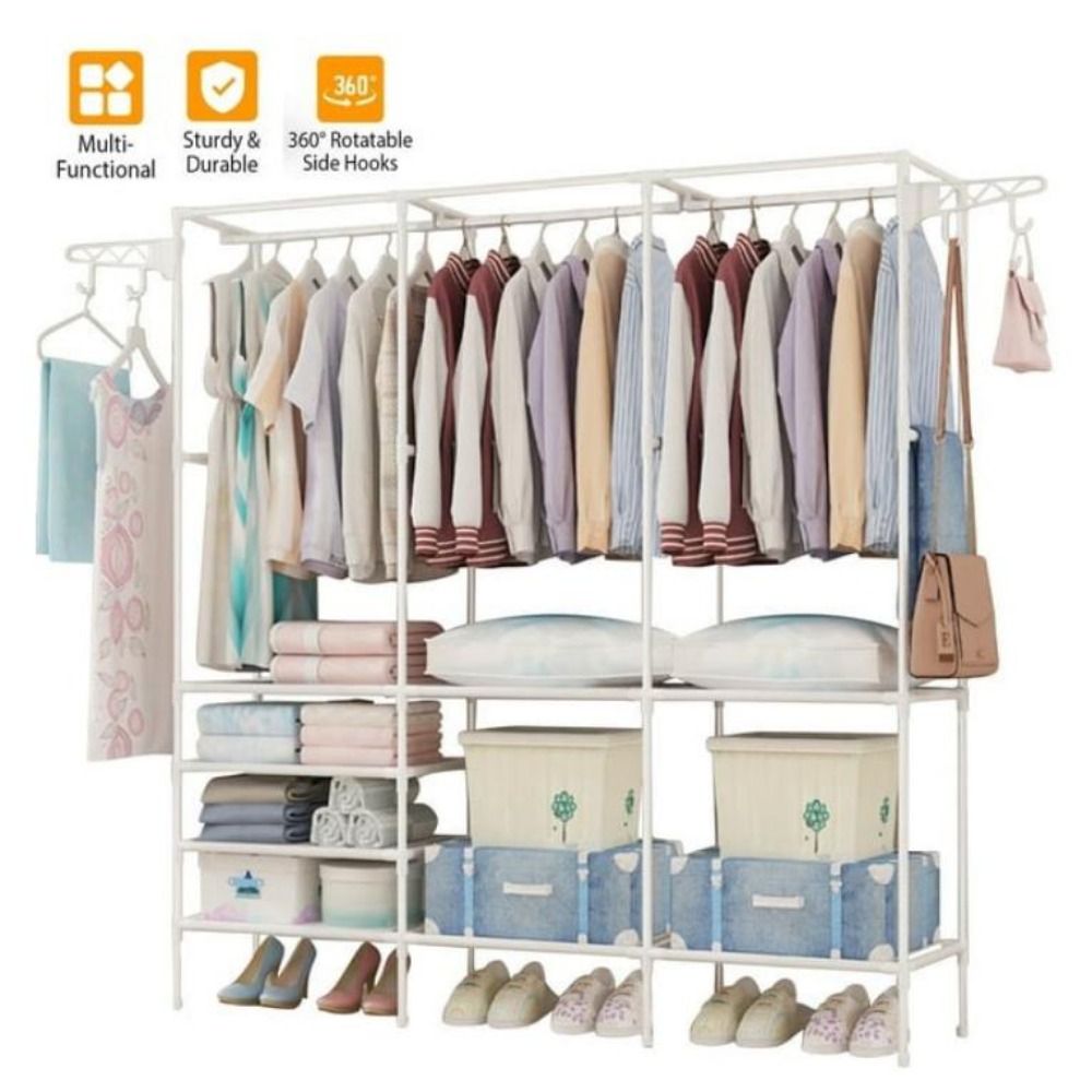 Home, Storage Rack Clothes Rack Heavy Duty Clothes Rack for Hanging Clothes, Rack, Wooden Stereo Rack Self-Standing Wardrobe Wardrobe Rack, Corner L-shaped Wardrobe