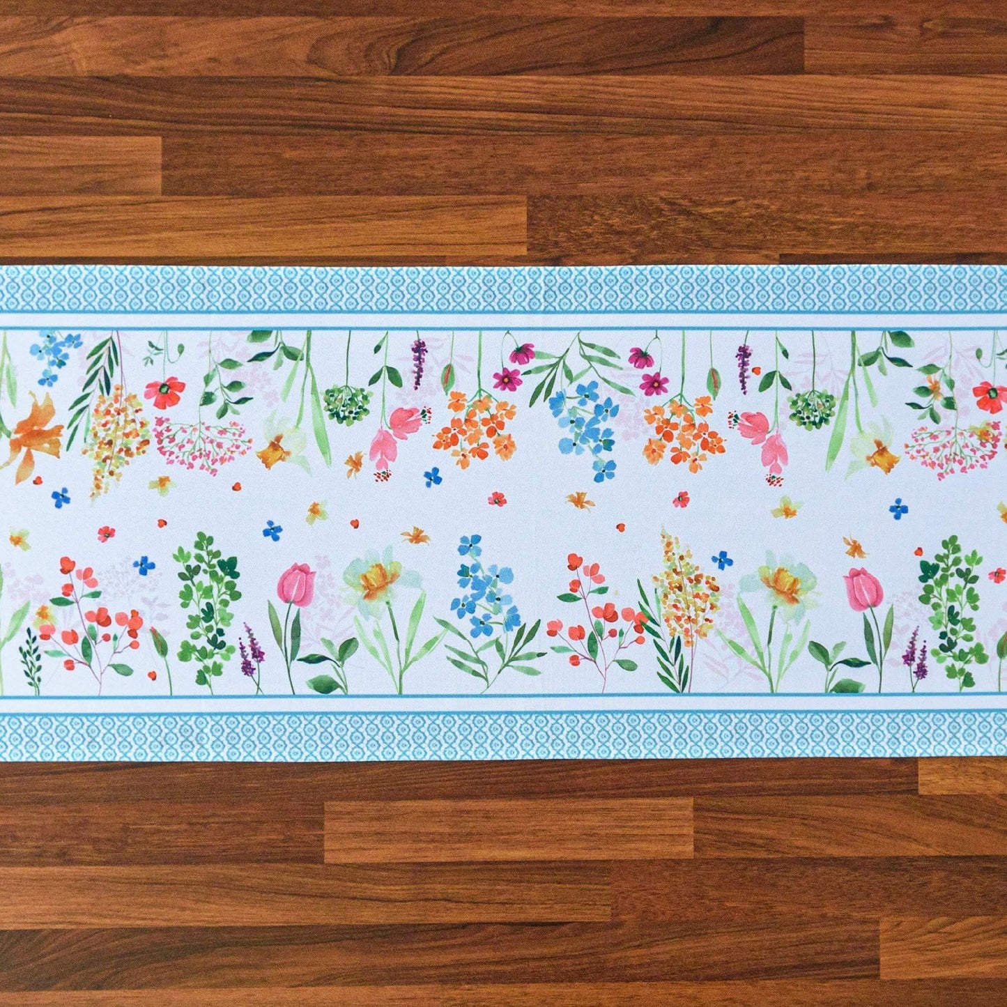 Easter Floral Ornament Table Runner Non Iron Stain Resistant Table Cover 14x48 inch