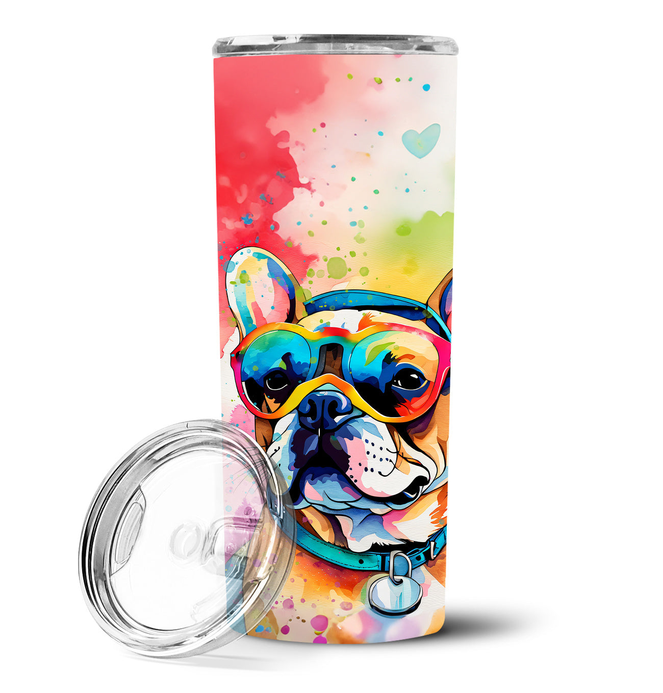 French Bulldog Hippie Dawg Stainless Steel Skinny Tumbler Vacuum Double Walled Reusable Insulated Tumbler Travel Cup for Coffee Cocktails Gift with Lid, 20 oz