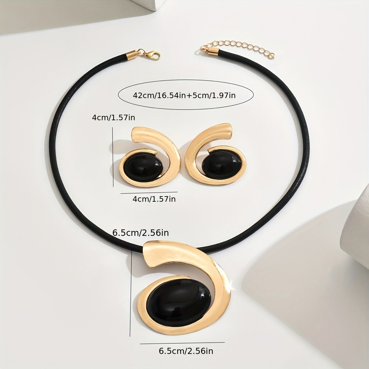 14K Gold Plated Black Onyx Swirl Choker Necklace and Earrings Set