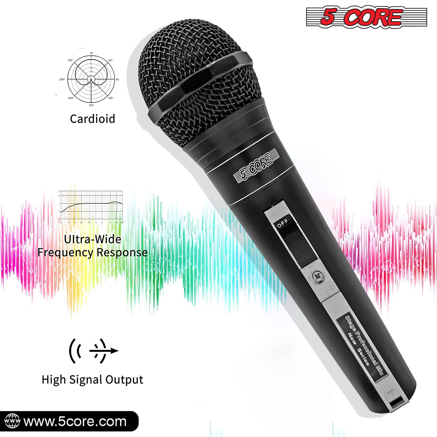 5 Core Microphone XLR Dynamic Mic Karaoke Singing Handheld Microfono Wired Professional Unidirectional 1/4 Plug In Cord Connection for Vocal DJ Music - PM 757