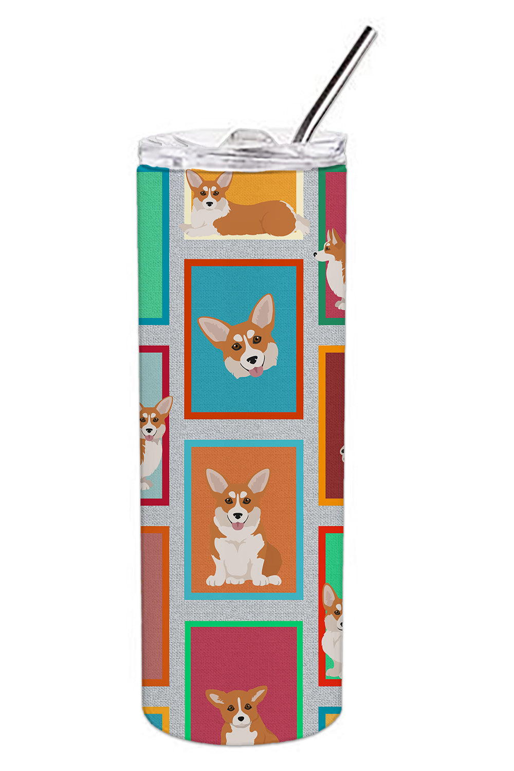 Lots of Red and White Pembroke Corgi Stainless Steel Skinny Tumbler Vacuum Double Walled Reusable Insulated Tumbler Travel Cup for Coffee Cocktails Gift with Lid, 20 oz