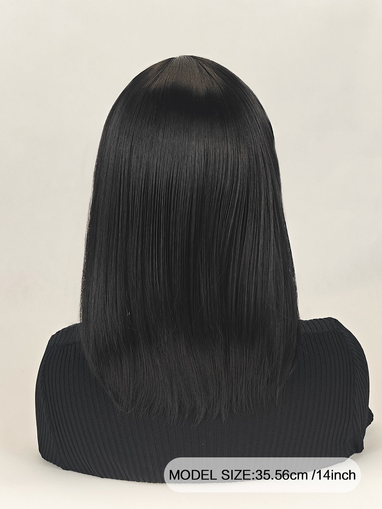 Medium-length straight hair fully machined bangs wig 14 inches natural black heat-resistant fiber high temperature silk wig dyeable and permable bangs synthetic wig