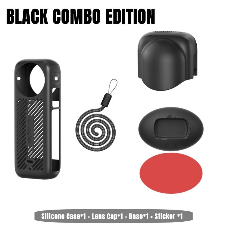 aMagisn Insta360 X4 Silicone Protective Case + Silicone Lens Cap + Lanyard, Silicone Base, All Round Protection, Heat Dissipation Case for Insta360 X4 Action Camera