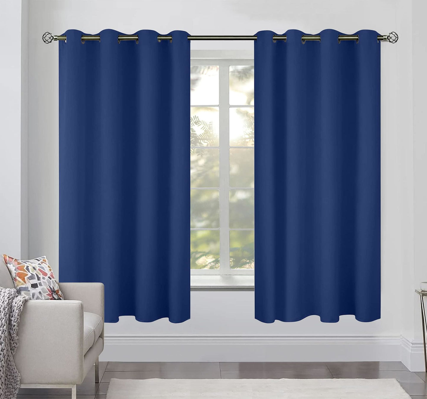 Blackout Curtains for Bedroom Pack of 2 Navy Blue 52 x 63 inch Window Hanging Panels Blind Off Grommet Curtains Thick Black Out Window Screen No Light Drapes