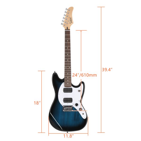 [Do Not Sell on Amazon] Glarry Full Size 6 String H-H Pickups GMF Electric Guitar with Bag Strap Connector Wrench Tool Blue