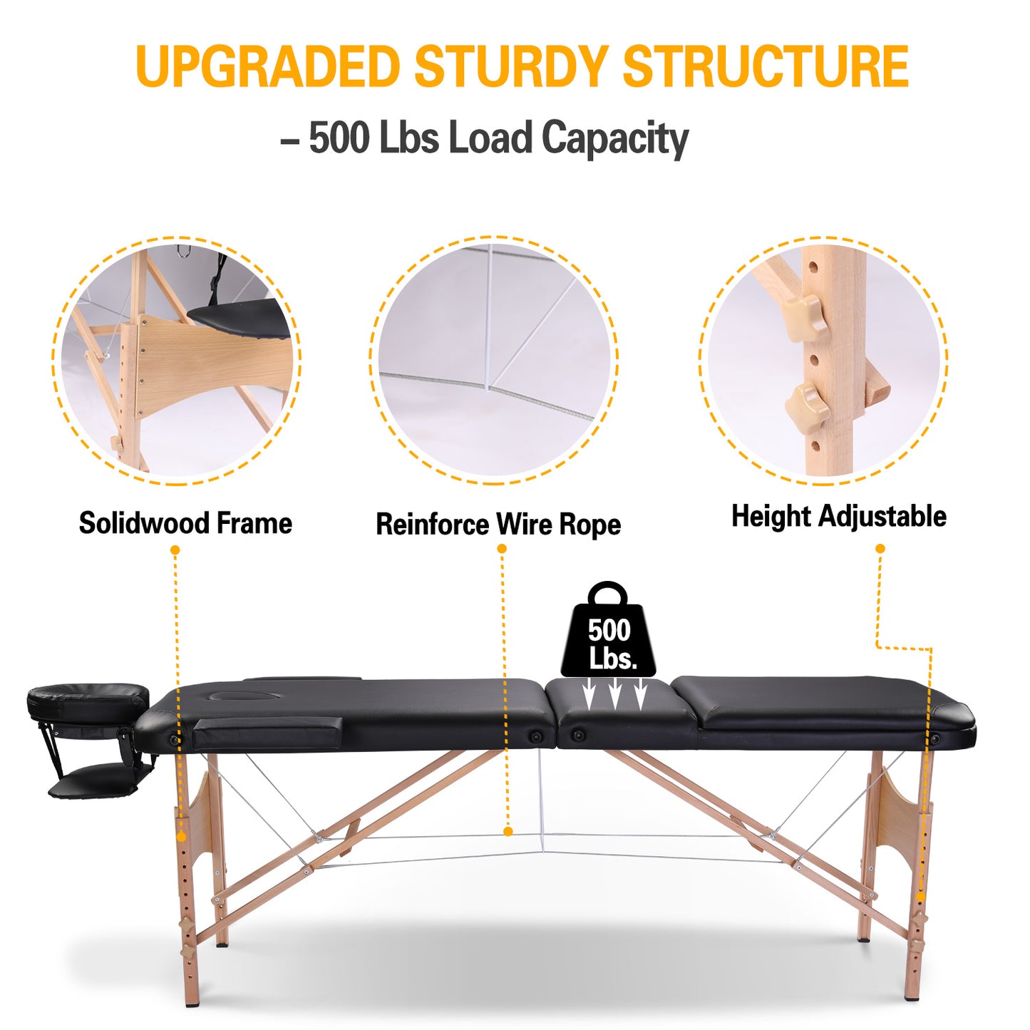 Massage Table Portable Massage Bed Lash Bed with Carrying Case SPA Table Height Adjustable, Salon Bed Face Cradle Bed