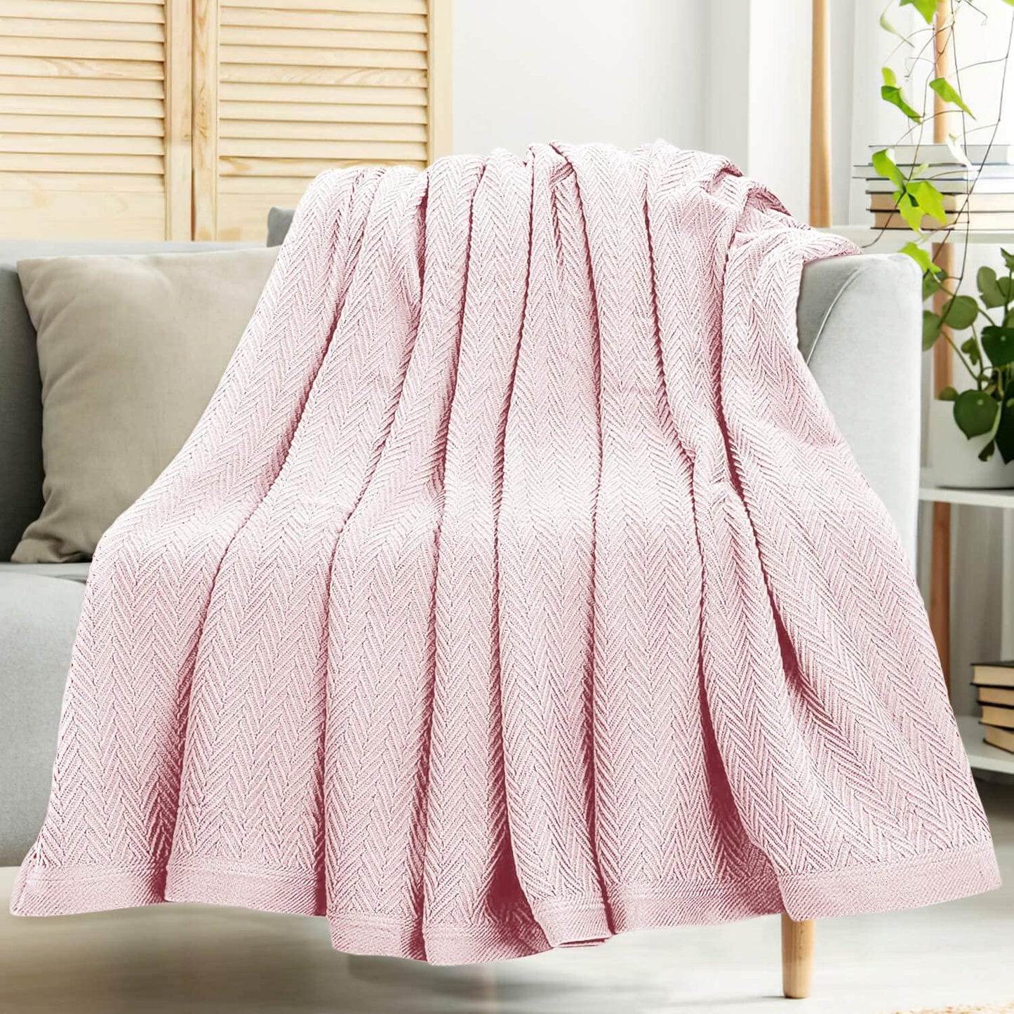 King Size Blankets for Bed 100% Cotton Blanket Soft and Breathable 410Gsm Waffle Lightweight Summer Blanket 108x90 Inches Pink