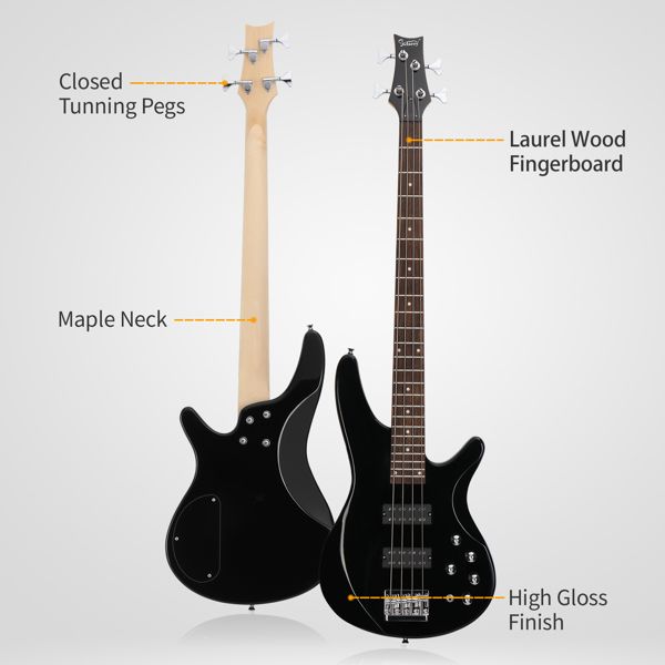 [Do Not Sell on Amazon]Glarry 44 Inch GIB 4 String H-H Pickup Laurel Wood Fingerboard Electric Bass Guitar with Bag and other Accessories Black