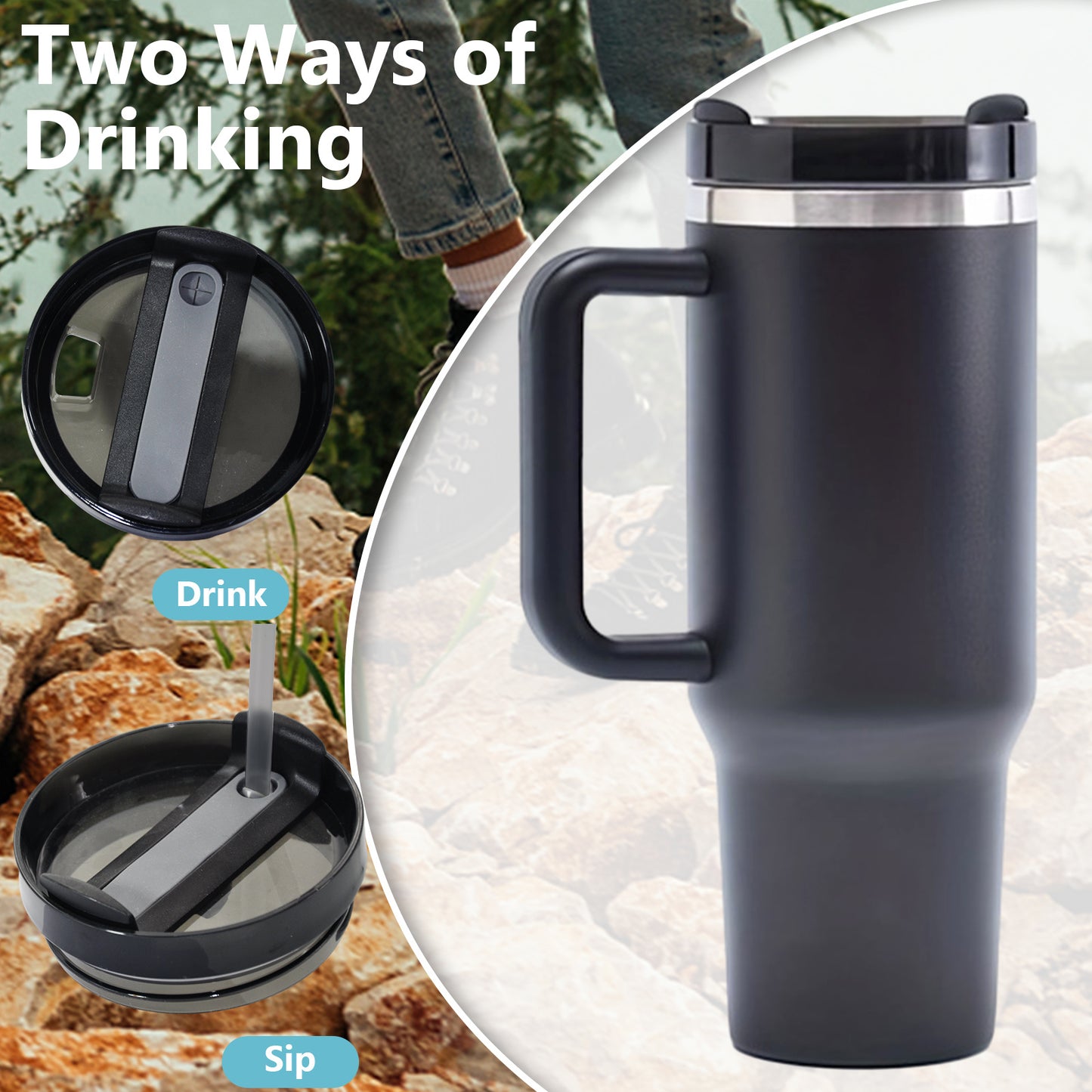 40oz V2 large capacity tumbler,  With Handle And Straw Lid, Insulated Reusable Stainless Steel Water Bottles Travel Mug Coffee Cup car cup water cup For Men Women Outdoor Camping Driving, gift