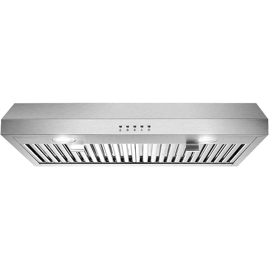 30 inch Kitchen Under Cabinet Range Hood 3-Speed 600CFM Vent w/LEDs Silver/Black