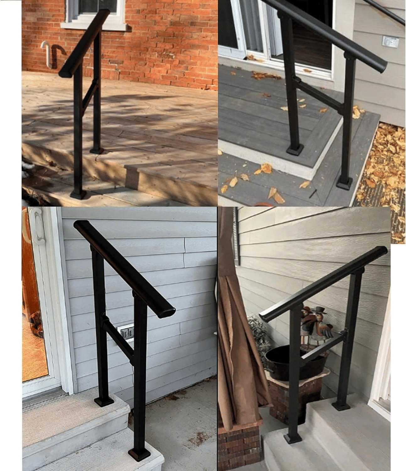 Handrails for Outdoor Steps 3 Steps Handrail - Black Outdoor Hand Rails for Steps,Transitional Handrail with Installation Kit,Hand Rails for Outdoor Steps(3 Steps-2Pack)