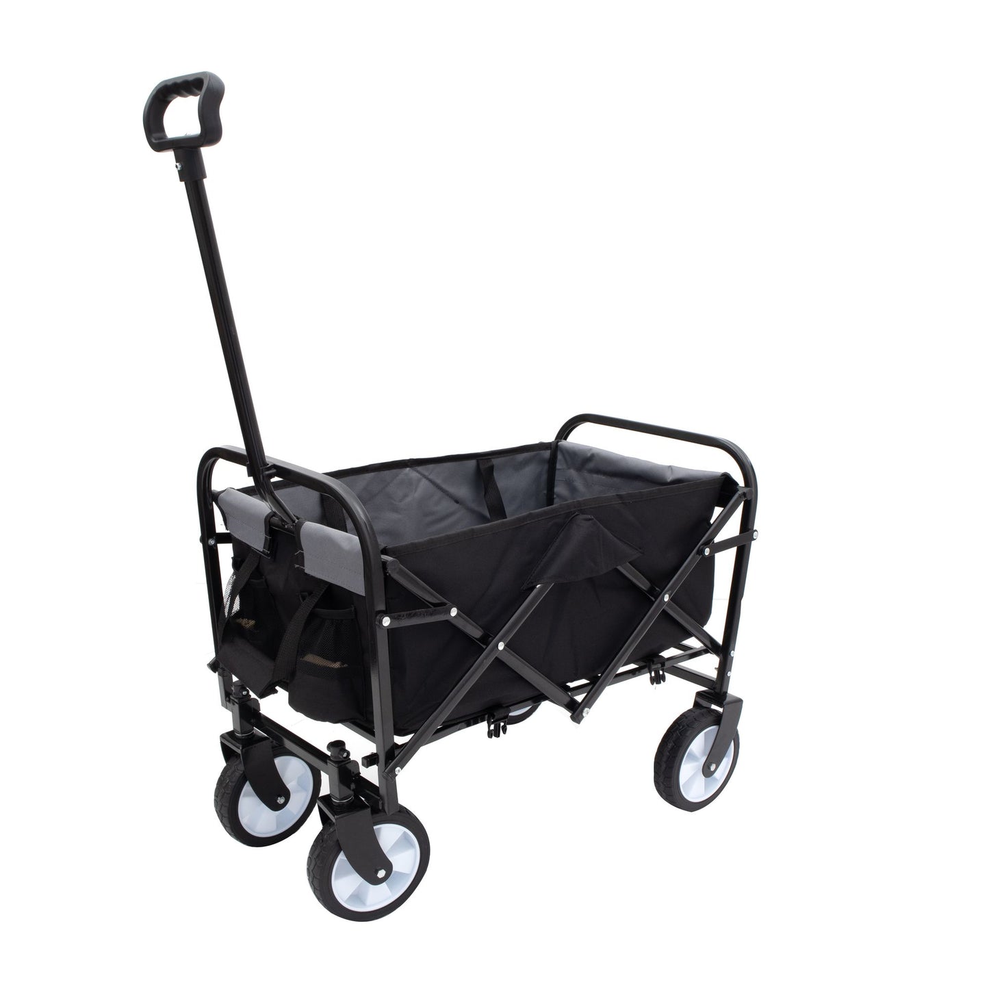 Collapsible Foldable Wagon Cart with strapping system, Beach Wagon , Utility Cart , Utility Wagon Grocery Cart for Camping Shopping Sports Gardeing Fishing Supports 225lbs All-Terrain Wheels black