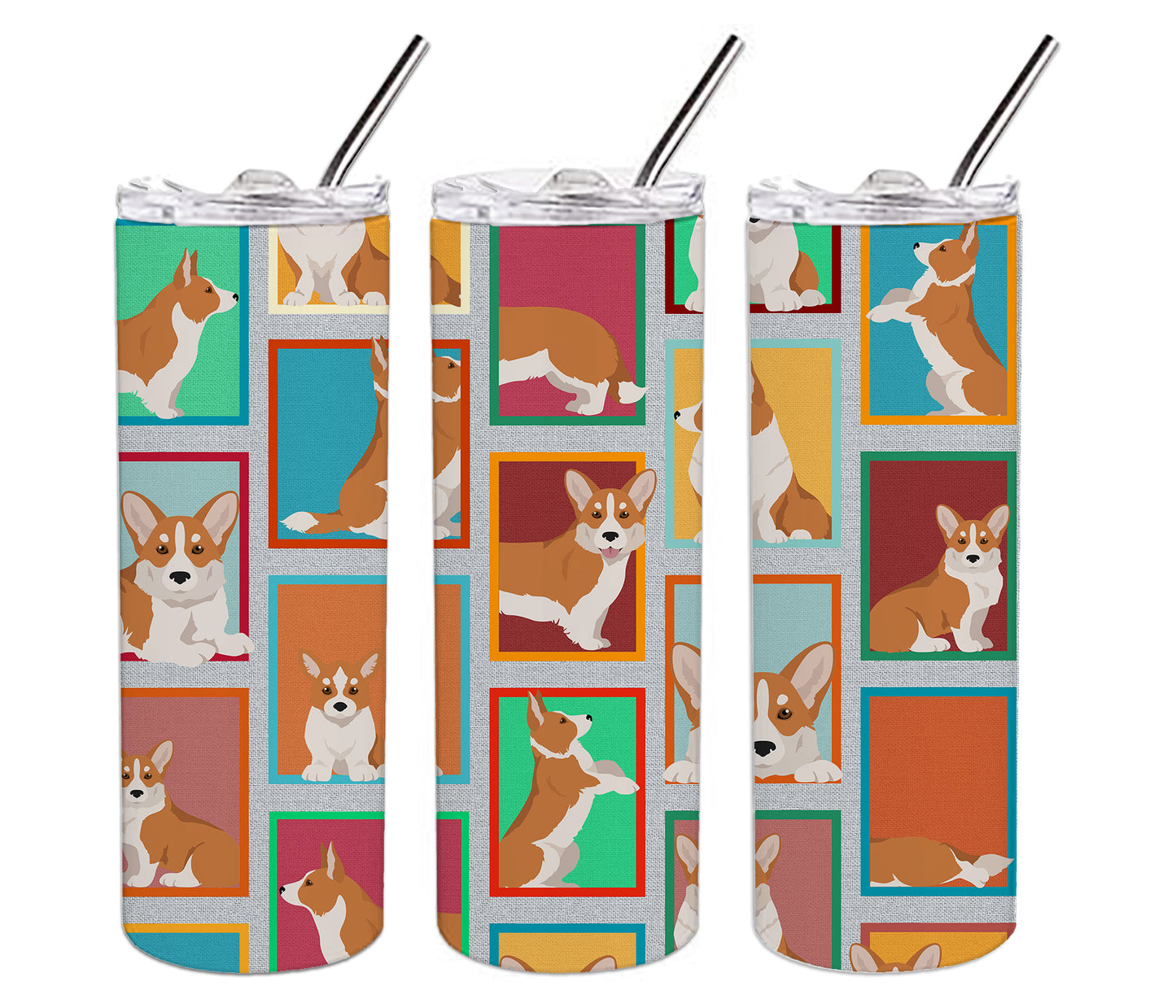 Lots of Red Cardigan Corgi Stainless Steel Skinny Tumbler Vacuum Double Walled Reusable Insulated Tumbler Travel Cup for Coffee Cocktails Gift with Lid, 20 oz