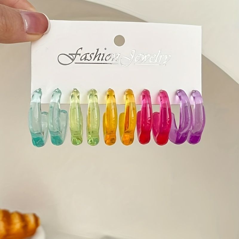 "Colorful Acrylic Hoop Earrings - Trendy  and Lightweight Jewelry for Women"