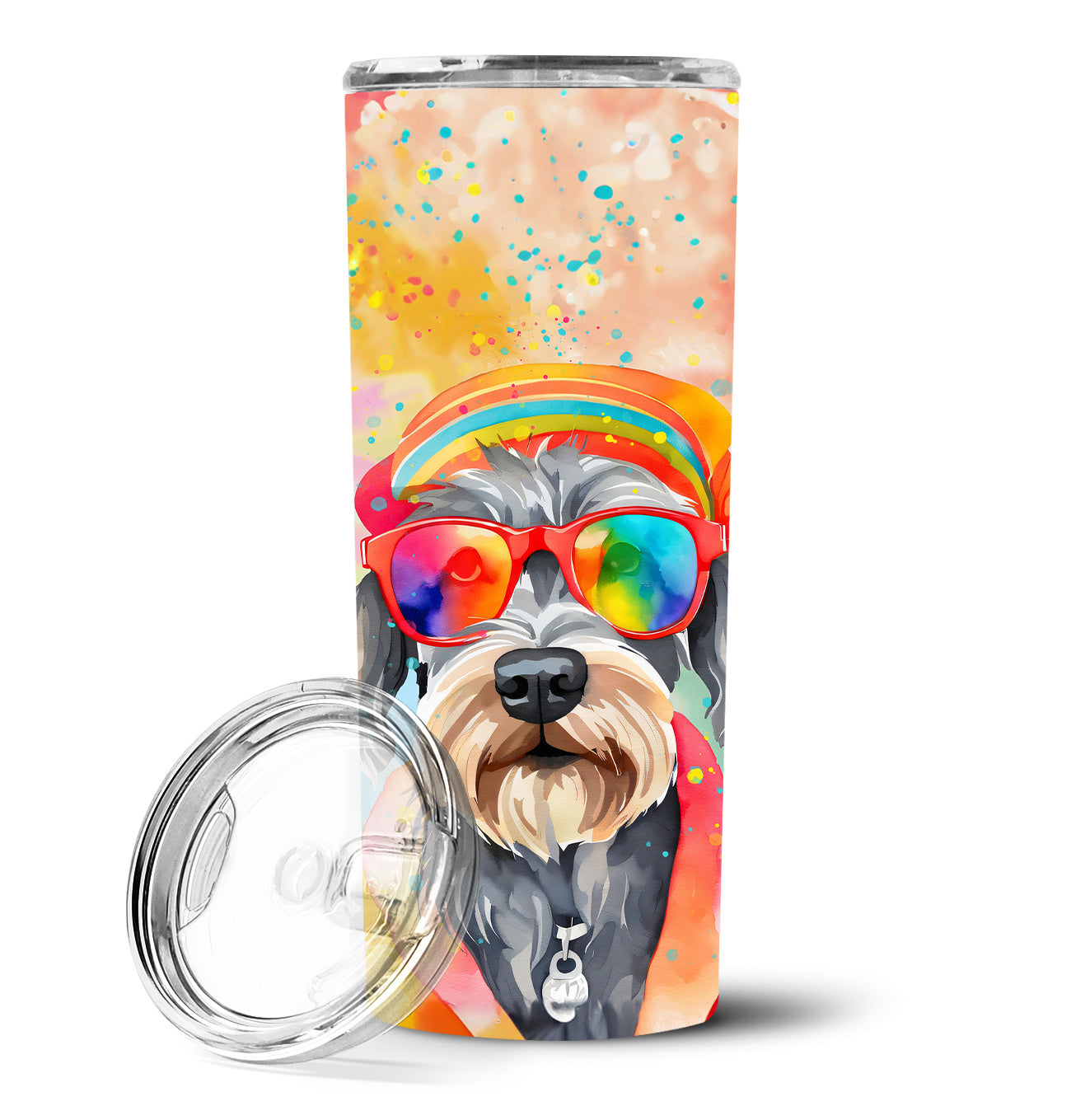 Schnauzer Hippie Dawg Stainless Steel Skinny Tumbler Vacuum Double Walled Reusable Insulated Tumbler Travel Cup for Coffee Cocktails Gift with Lid, 20 oz