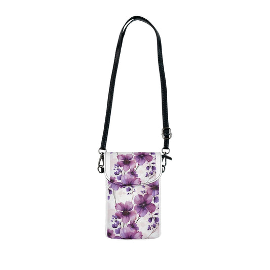 Crossbody Cell Phone Wallet Purse, Purple And Violet Botanical Blooms: Floral Illustration