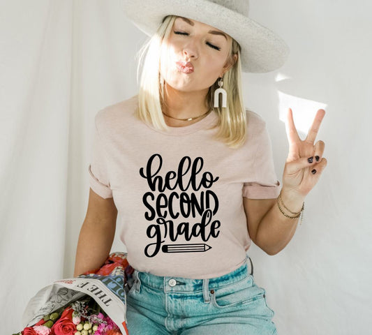 Hello Second Grade T-shirt, 2nd Grade Shirt, Back To School Shirt, Teacher Top, Gift For Her, Kids School Gift, Second Grade Vibes Shirts