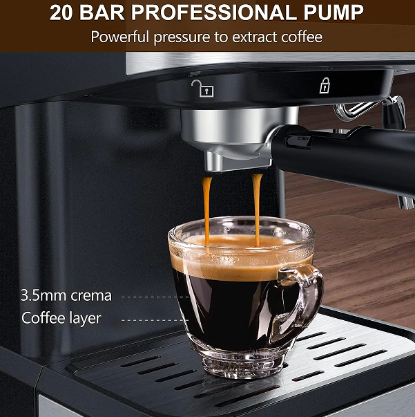 capsule + coffee powder + milk foam three-in-1 coffee machine.  20Bar extract American / cappuccino and other espresso, 1 cup / 2 cup instrument value + mechanical button dual-mode control