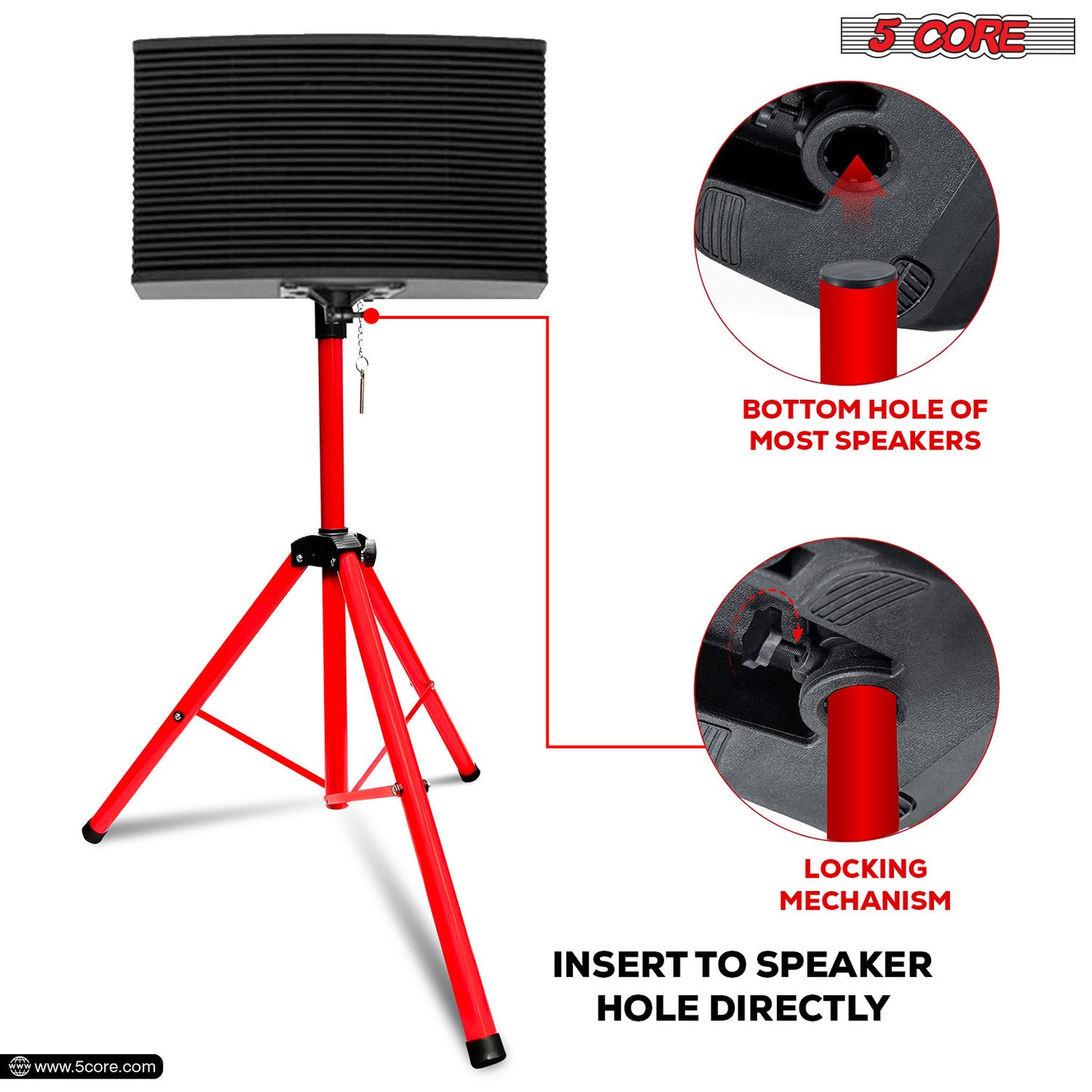 5 Core Speaker Stand Tripod Floor Heavy Duty Adjustable Up to 72 Inch DJ Studio Monitor Stands Pole Mount  - SS HD RED BAG