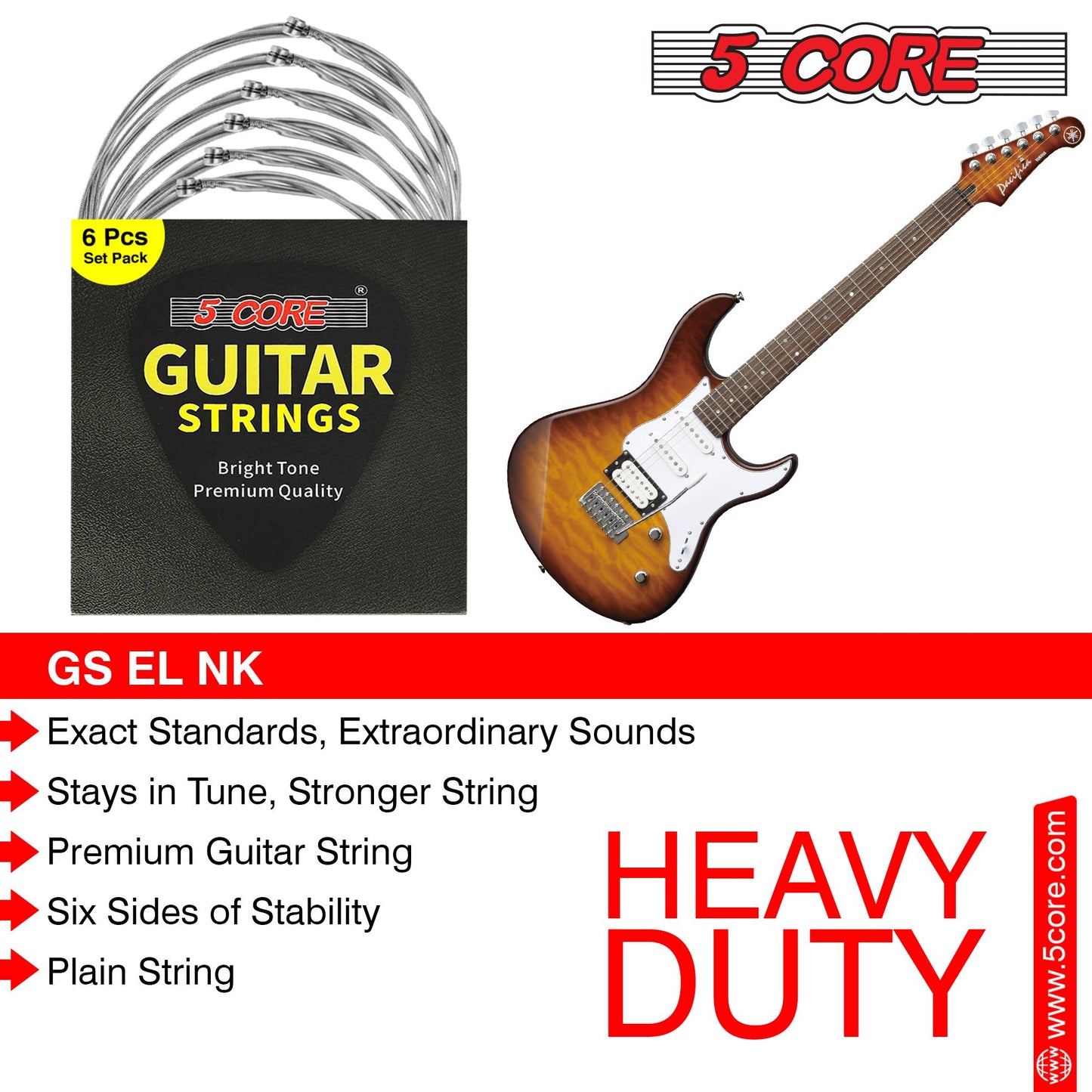 5 Core Guitar Strings Electric Pure Nickel Guitar Strings .009-.042 Guitar Strings Electric 6 String set - GS EL NK