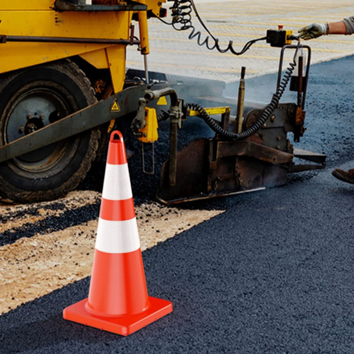 12 pcs Traffic Cones 28 Inch Safety Cones with Reflective Collar Orange Cones with Handle Plastic PVC Heavy Duty Cones for Parking Lot, Driving Training