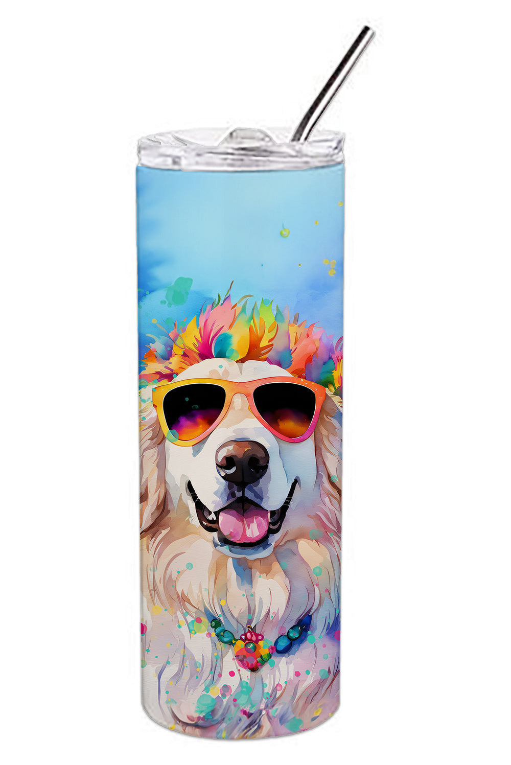 Great Pyrenees Hippie Dawg Stainless Steel Skinny Tumbler Vacuum Double Walled Reusable Insulated Tumbler Travel Cup for Coffee Cocktails Gift with Lid, 20 oz