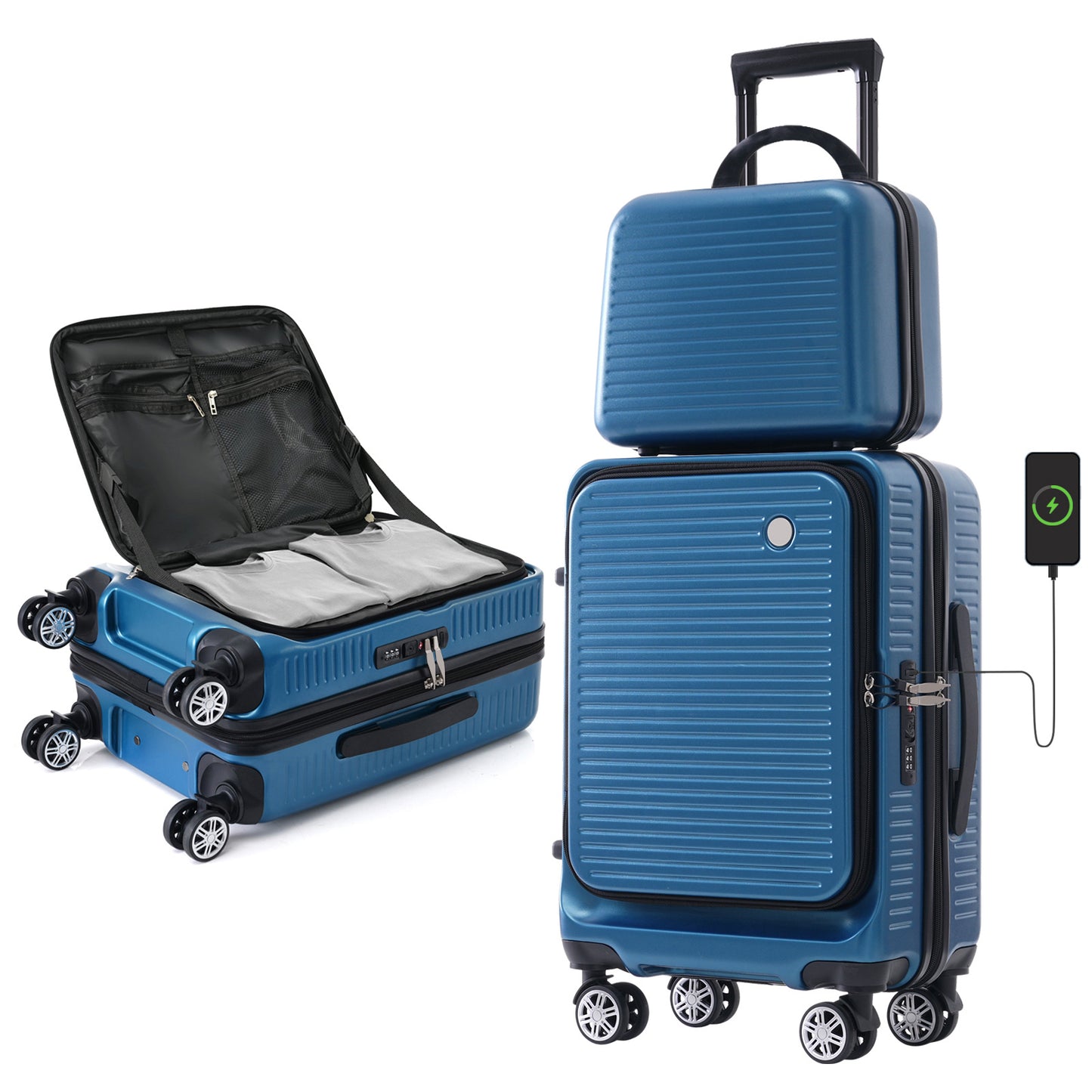 Carry-on Luggage 20 Inch Front Open Luggage Lightweight Suitcase with Front Pocket and USB Port, 1 Portable Carrying Case