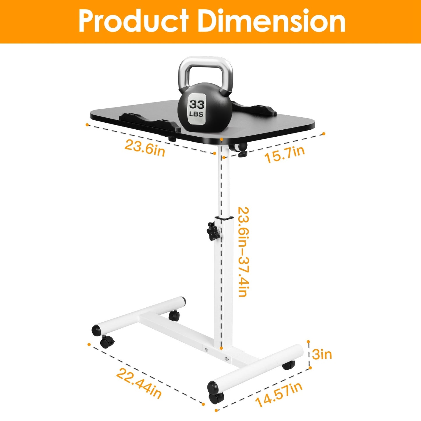 Rolling Laptop Table Portable Computer Desk Movable Table with Adjustable Height Tilting Angle