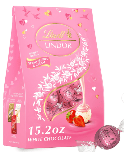 Lindt LINDOR Valentine's Day Strawberries and Cream White Chocolate Candy Truffles, 15.2 oz. Bag